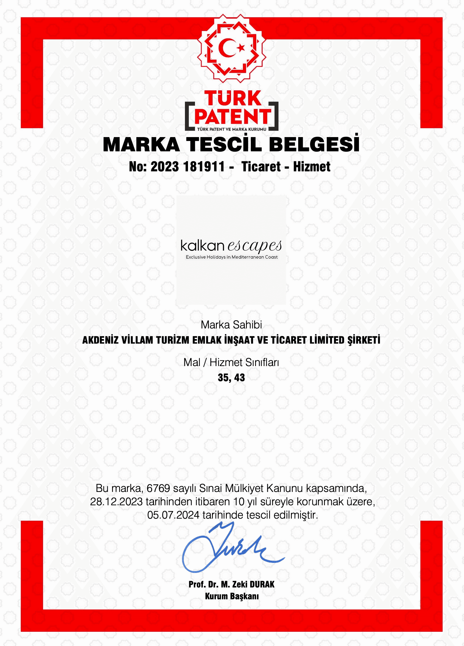 Trademark registration certificate